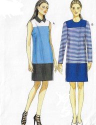 9048 VOGUE VERY EASY CONTRAST SHIFT DRESS SLEEVES / COLLAR OR NOT PATTERN  8-16; 16-24 UNCUT